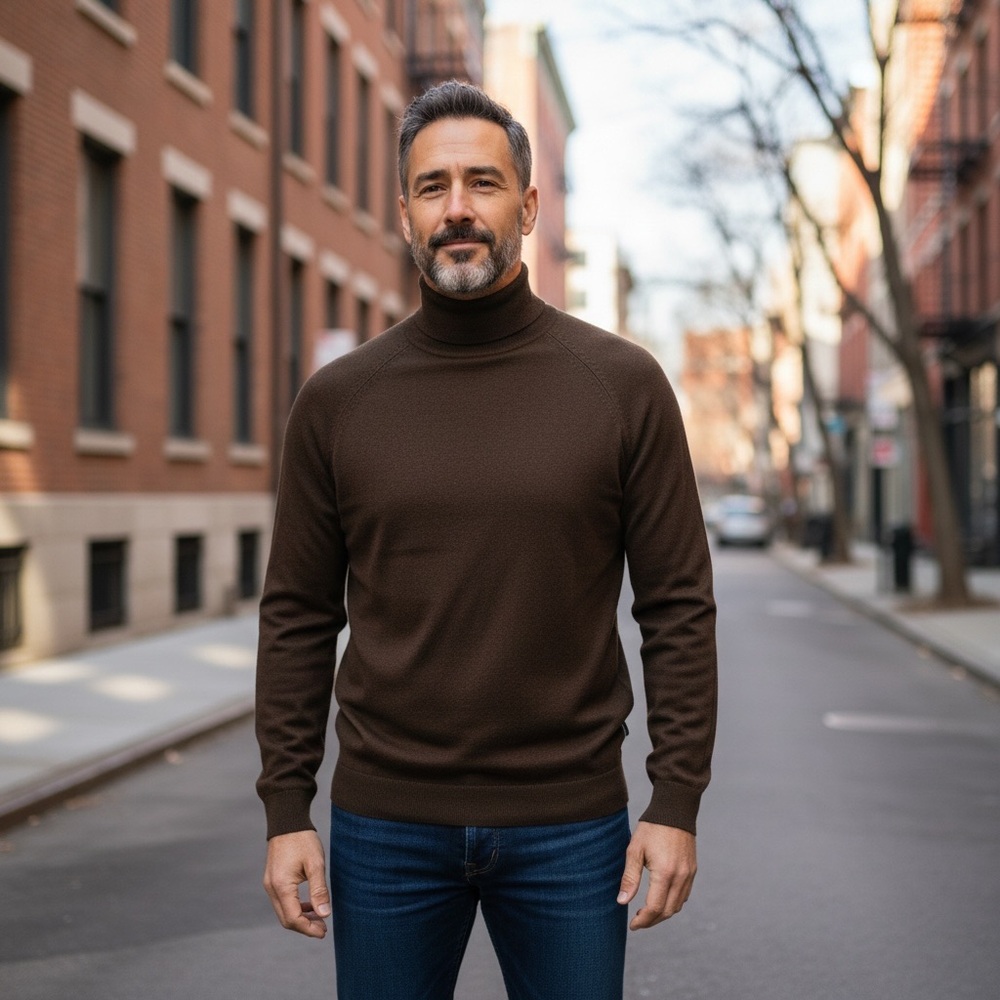 RARE Braemar Cashmere VTG 1950 Old Money MEN Elegant Brown Turtleneck Sweater